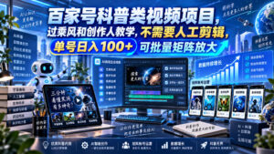 百家号科普类视频项目,过乘风和创作人教学,不需要人工剪辑,单号日入100+可批量矩阵放大-宝藏屋创业网