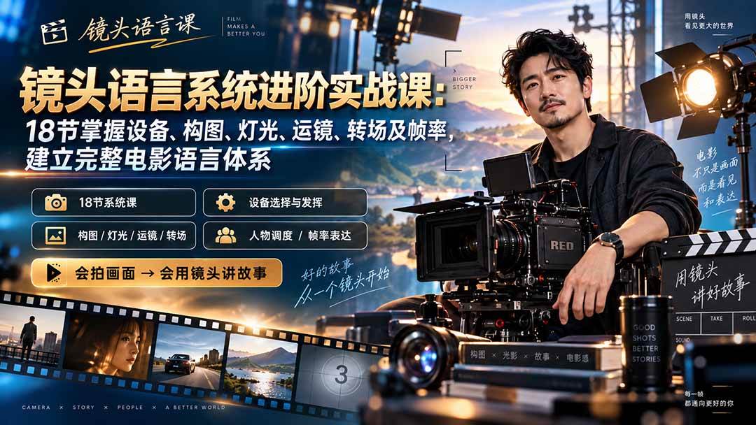 （20434期）镜头语言系统进阶实战课：18节掌握设备、构图、灯光、运镜、转场及帧率，建立完整电影语言体系-宝藏屋创业网