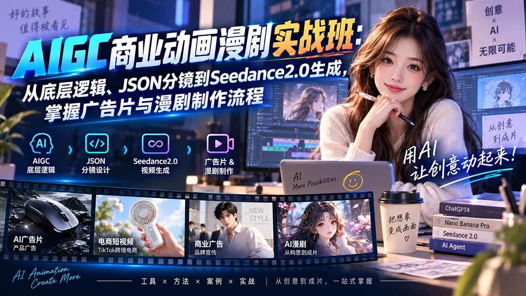 （20268期）AIGC商业动画漫剧实战班-更新：从底层逻辑、JSON分镜到Seedance2.0生成，掌握广告片与漫剧制作流程-宝藏屋创业网