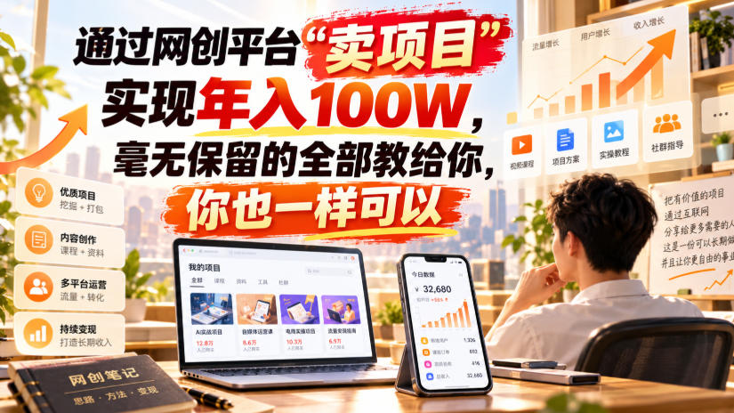 通过网创平台“卖项目”实现年入100W，毫无保留的全部教给你，你也一样可以！【揭秘】-宝藏屋创业网