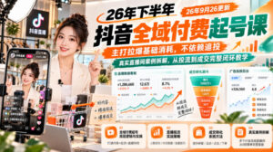 26年下半年抖音全域付费起号课26年9月26更新,主打拉爆基础消耗,不依赖追投,真实直播间案例拆解,从投流到成交完整闭环教学-宝藏屋创业网