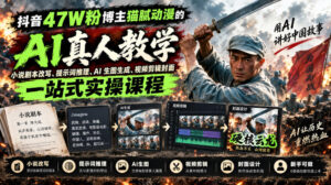 抖音47W粉博主猫腻动漫的AI真人漫剧教学,小说剧本改写、提示词推理、AI生图生成、视频剪辑封面一站式实操课程-宝藏屋创业网