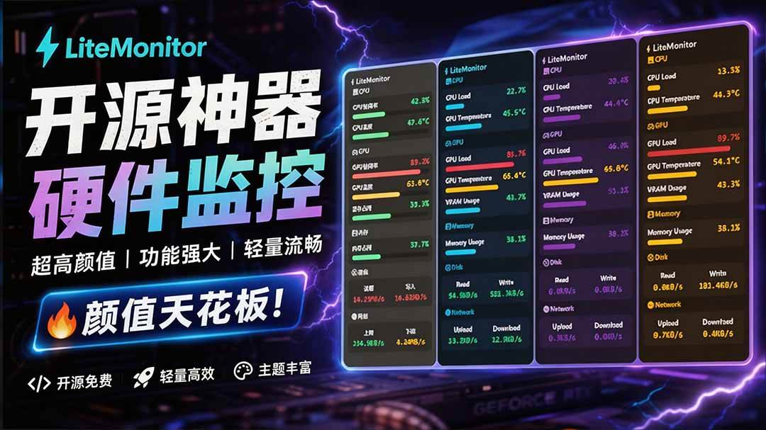 (20245期)Github超过3.3K Stars!电脑桌面硬件监控工具,界面好看又好用,实时CPU/GPU/网速实时显示 LiteMonitor (20245期)Github超过3.3K Stars!电脑桌面硬件监控工具,界面好看又好用,实时CPU/GPU/网速实时显示 LiteMonitor