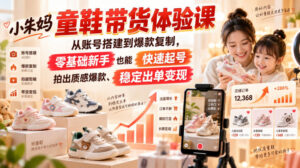 小朱妈童鞋带货体验课,从账号搭建到爆款复制,零基础新手也能快速起号、拍出质感爆款、稳定出单变现-宝藏屋创业网