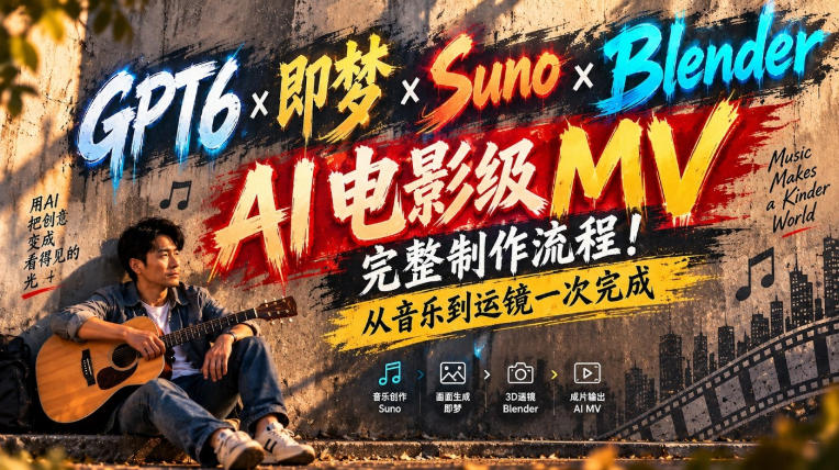 GPT6×即梦×Suno×Blender|AI电影级MV完整制作流程!从音乐到运镜一次完成! GPT6×即梦×Suno×Blender|AI电影级MV完整制作流程!从音乐到运镜一次完成!