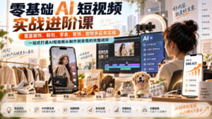 零基础AI短视频实战进阶课,覆盖服饰、鞋包、零食、首饰、宠物多品类实操,一站式打通AI短视频从制作到变现的完整闭环-宝藏屋创业网