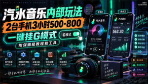 汽水音乐内部玩法，2台手机3小时500-800，一键挂G模式，附保姆级教程和工具【揭秘】-宝藏屋创业网