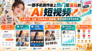 【无水印】一部手机制作能上热门能变现的AI短视频,从提示词、生图、生视频到人物剧情、账号运营及多平台变现-宝藏屋创业网
