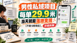 男性私域项目，每单29.9米，当天就能落地变现【不是S粉项目】，详细拆解-宝藏屋创业网