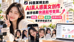 抖音某博主的AI真人感美女创作,新手也能快速起号变现,解锁星图,商单,收徒,伙伴计划等多种收益方式-宝藏屋创业网