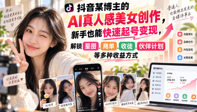 抖音某博主的AI真人感美女创作,新手也能快速起号变现,解锁星图,商单,收徒,伙伴计划等多种收益方式 抖音某博主的AI真人感美女创作,新手也能快速起号变现,解锁星图,商单,收徒,伙伴计划等多种收益方式