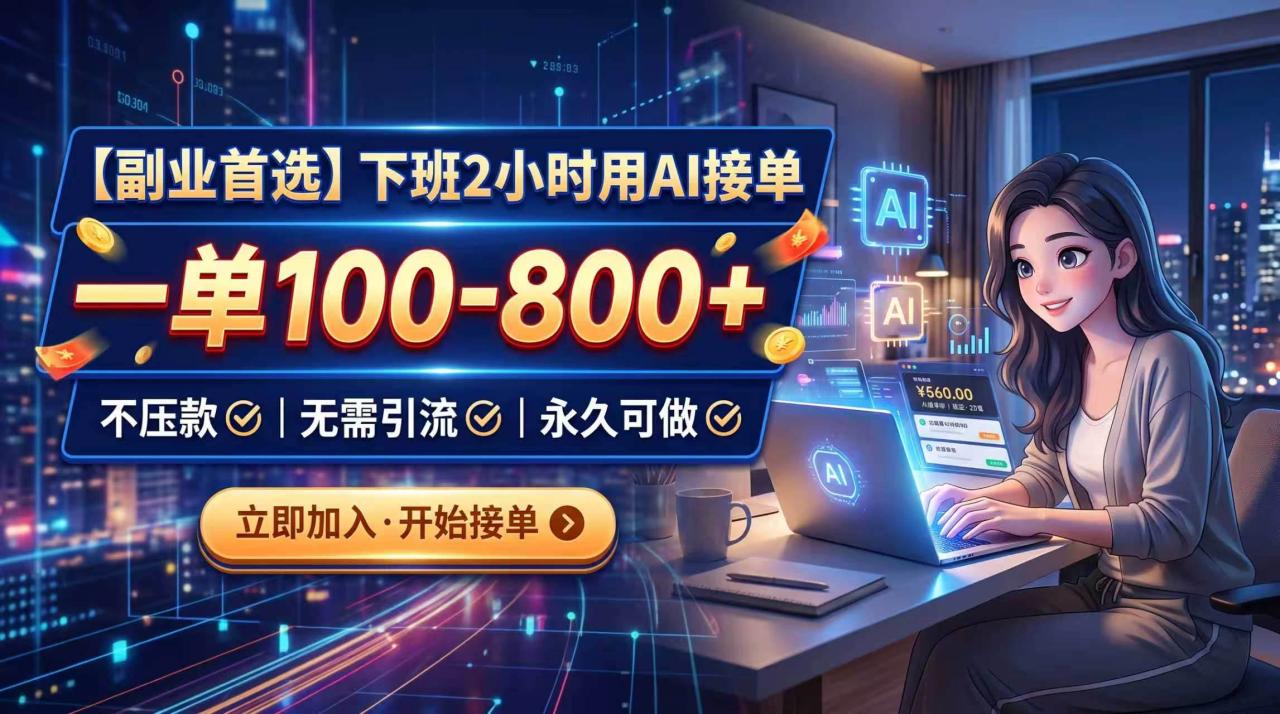(20243期)下班2小时用AI接单,一单100-800+,不压款,无需引流,永久可做 (20243期)下班2小时用AI接单,一单100-800+,不压款,无需引流,永久可做