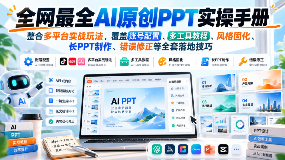 全网最全AI原创PPT实操手册，整合多平台实战玩法，覆盖账号配置、多工具教程、风格固化、长PPT制作、错误修正等全套落地技巧-宝藏屋创业网