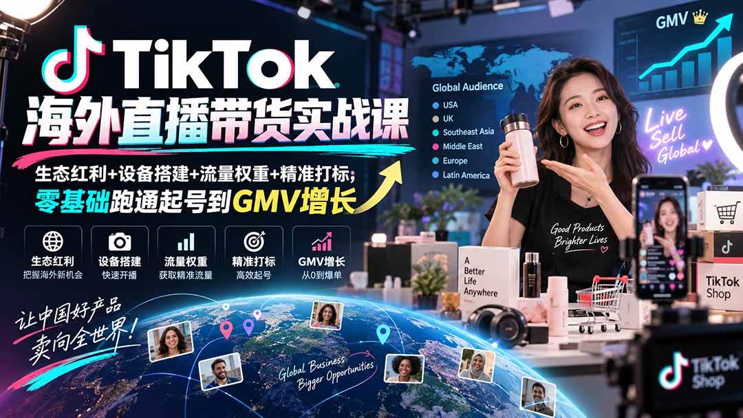 （20465期）TikTok海外直播带货实战课｜生态红利+设备搭建+流量权重+精准打标，零基础跑通起号到GMV增长-宝藏屋创业网