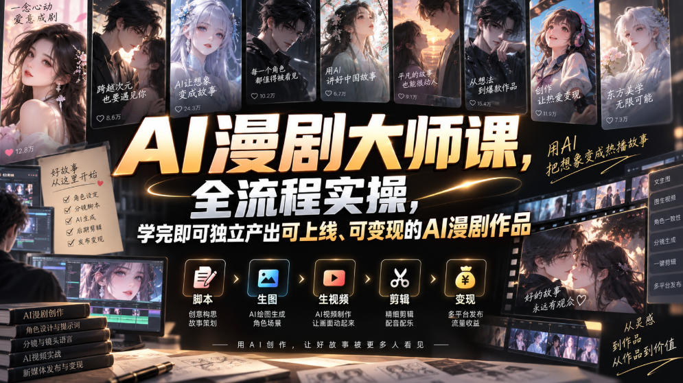 AI漫剧大师课，全流程实操，学完即可独立产出可上线、可变现的AI漫剧作品-宝藏屋创业网