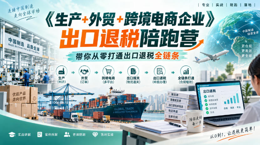 《生产+外贸+跨境电商企业》出口退税陪跑营,带你从零打通出口退税全链条 《生产+外贸+跨境电商企业》出口退税陪跑营,带你从零打通出口退税全链条