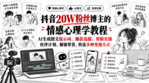抖音20W粉丝博主的情感心理学教程,AI生成图文提示词、爆款选题、剪辑实操,伙伴计划、橱窗带货、收徒多种变现方式-宝藏屋创业网