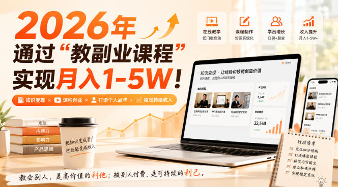 2026年通过“教副业课程”实现月入1-5W！毫无保留的全部教给你，长期稳定【揭秘】-宝藏屋创业网
