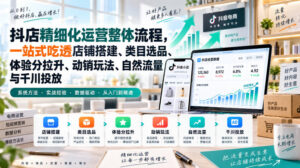 李哥电商-抖店精细化运营整体流程,一站式吃透店铺搭建、类目选品、体验分拉升、动销玩法、自然流量与千川投放-宝藏屋创业网
