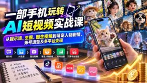 (20663期)一部手机玩转AI短视频实战课:从提示词、生图、图生视频到萌宠人物剧情、账号运营及多平台变现-宝藏屋创业网