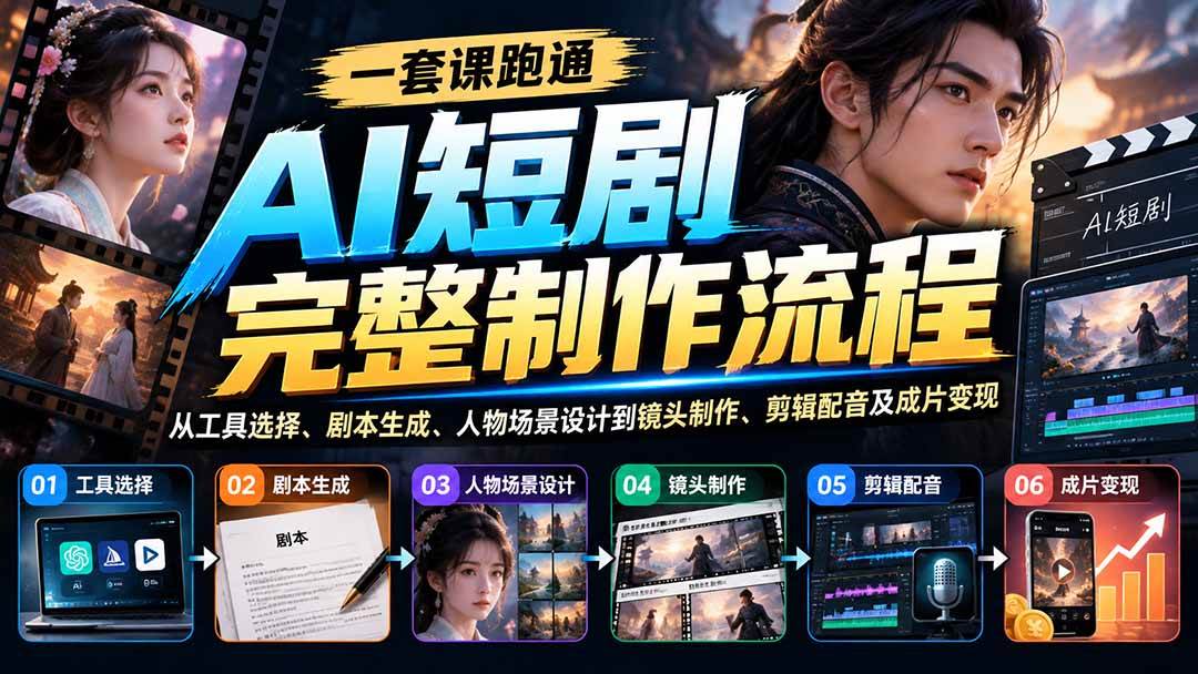 (20742期)一套课跑通AI短剧完整制作流程:从工具选择、剧本生成、人物场景设计到镜头制作、剪辑配音及成片变现 (20742期)一套课跑通AI短剧完整制作流程:从工具选择、剧本生成、人物场景设计到镜头制作、剪辑配音及成片变现