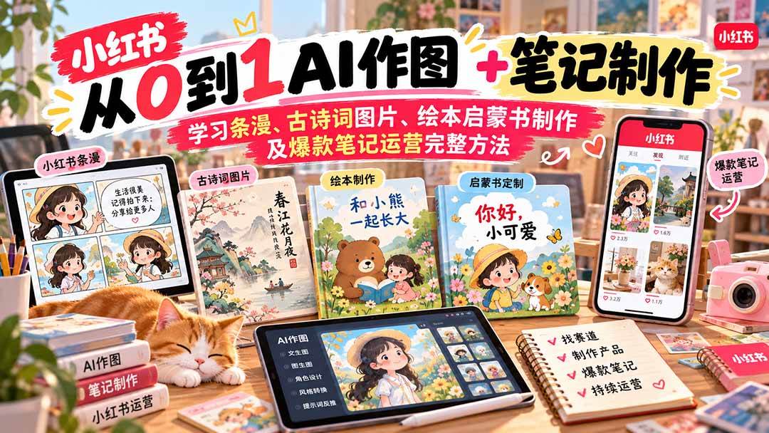 （20655期）2026小红书AI内容创作从0到1：学习条漫、古诗词图片、绘本启蒙书制作及爆款笔记运营完整方法-宝藏屋创业网