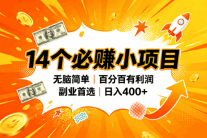 （20196期）14个必赚的小项目，无脑简单，百分百赚米，副业的首选，日入400+-宝藏屋创业网