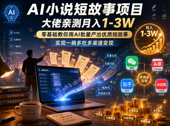 AI小说短故事项目,大佬亲测月入1-3W,零基础教你用AI批量产出优质短故事,实现一稿多吃多渠道变现(更新0910) AI小说短故事项目,大佬亲测月入1-3W,零基础教你用AI批量产出优质短故事,实现一稿多吃多渠道变现(更新0910)