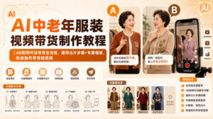 AI中老年服装视频带货制作教程|AB剧情对话带货全流程,通用出片步骤+专属模板,快速制作带货短视频-宝藏屋创业网