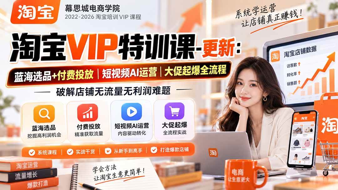 （20522期）淘宝VIP特训课-更新0917：蓝海选品+付费投放｜短视频AI运营｜大促起爆全流程，破解店铺无流量无利润难题-宝藏屋创业网