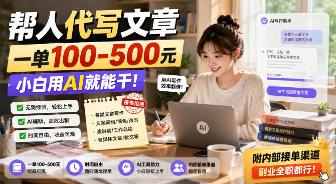 帮人代写文章，一单100-500，小白用AI就能干，附内部接单渠道，副业全职都行【揭秘】-宝藏屋创业网