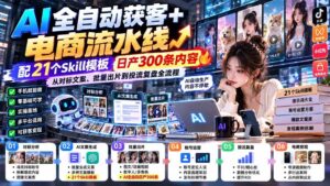 (20664期)AI全自动获客+电商流水线:配21个Skill模板,日产300条内容,从对标文案、批量出片到投流复盘全流程-宝藏屋创业网