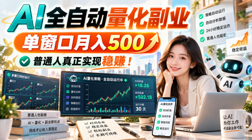 AI全自动量化副业，单窗口月入500，普通人真正实现稳賺！【揭秘】-宝藏屋创业网