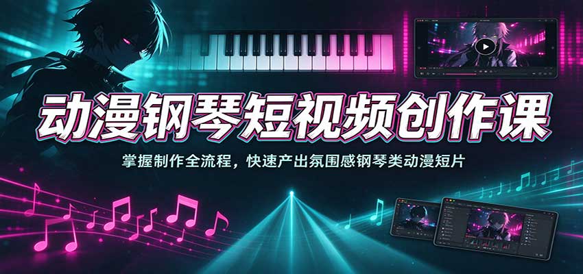 动漫钢琴短视频创作课：掌握制作全流程，快速产出氛围感钢琴类动漫短片-宝藏屋创业网