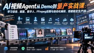 (20451期)AI视频Agent从Demo到量产实战课:学习语音、画面、数字人、FFmpeg后期与自动化编排,搭建稳定生产线-宝藏屋创业网