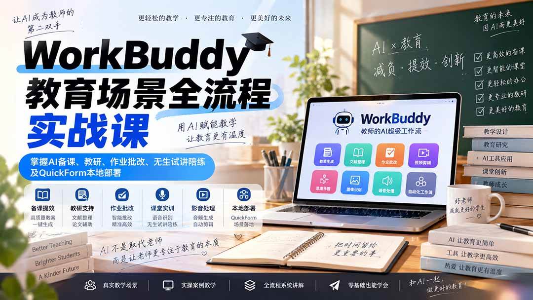 （20518期）WorkBuddy教育场景全流程实战课：掌握AI备课、教研、作业批改、无生试讲陪练及QuickForm本地部署-宝藏屋创业网