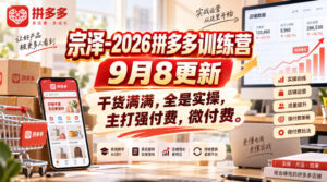 宗泽-2026拼多多训练营9月8更新,干货满满,全是实操,主打强付费,微付费-宝藏屋创业网