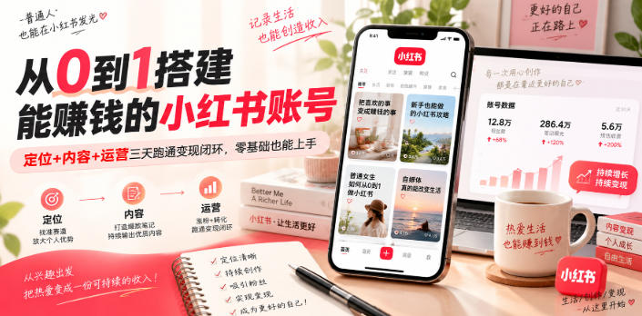 从0到1搭建能賺钱的小红书账号，定位+内容+运营三天跑通变现闭环-宝藏屋创业网