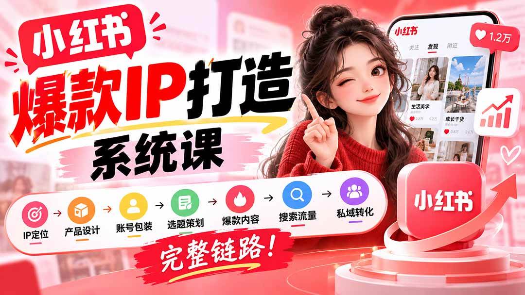 （20711期）【无水印】小红书爆款IP打造课：IP定位→产品设计→账号包装→选题策划→爆款内容→搜索流量→私域转化，完整链路-宝藏屋创业网