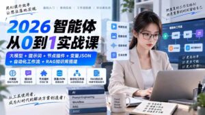 （20546期）2026智能体从0到1实战课｜大模型+提示词+节点插件+变量JSON+自动化工作流+RAG知识库搭建-宝藏屋创业网