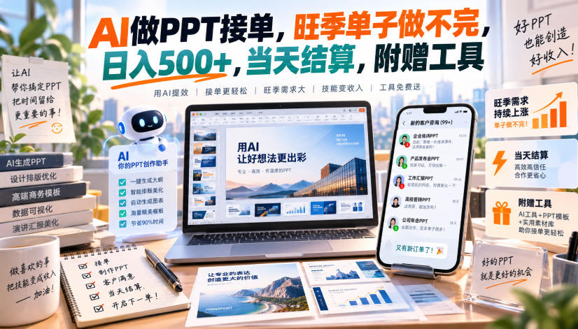 AI做PPT接单，旺季单子做不完，日入500+，当天结算，附赠工具【揭秘】-宝藏屋创业网