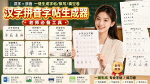 学习神器,汉字拼音字帖生成器,汉字+拼音 一键生成字帖/默写/填空卷,支持词组、成语,老师、家长必备-宝藏屋创业网