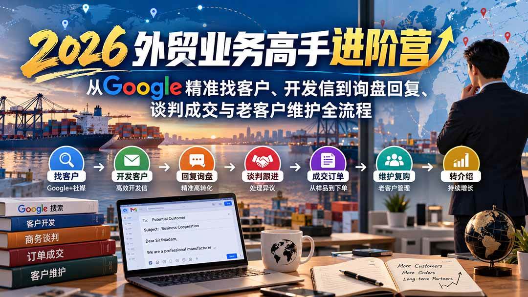 （20690期）2026外贸业务高手进阶营：从Google精准找客户、开发信到询盘回复、谈判成交与老客户维护全流程-宝藏屋创业网