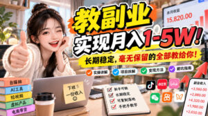 “教副业”实现月入1-5W!长期稳定,毫无保留的全部教给你!【揭秘】-宝藏屋创业网