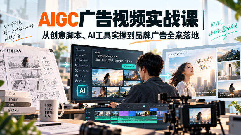 AIGC广告视频实战课｜从创意脚本、AI工具实操到品牌广告全案落地-宝藏屋创业网