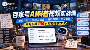 （20579期）百家号AI科普视频实战课：乘风计划+创作人权益+自动剪辑+图文玩法，单号日赚100+可矩阵放大-宝藏屋创业网