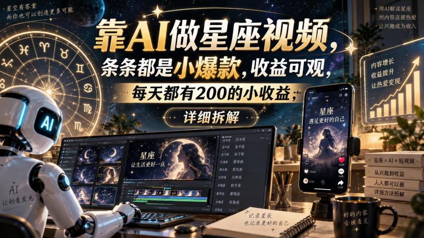 靠AI做星座视频,条条都是小爆款,收益可观,每天都有200的小收益,详细拆解 靠AI做星座视频,条条都是小爆款,收益可观,每天都有200的小收益,详细拆解