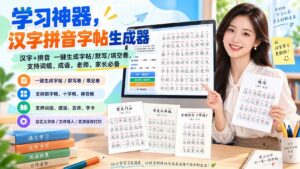 （20299期）学习神器，汉字拼音字帖生成器，汉字+拼音 一键生成字帖/默写/填空卷，支持词组、成语，老师、家长必备-宝藏屋创业网