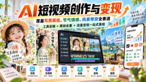 AI短视频创作与变现,覆盖写真萌娃、节气情感、风景带货全赛道,工具实操+原创去重+流量变现一站式落地-宝藏屋创业网