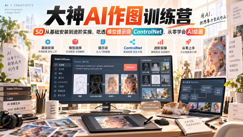 大神AI作图训练营，SD从基础安装到进阶实操，吃透模型提示词ControlNet，从零学会AI绘画-宝藏屋创业网